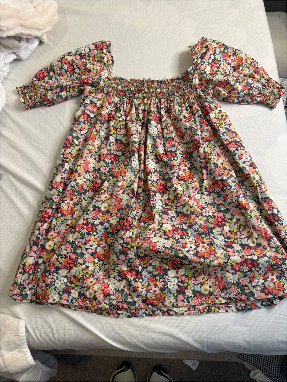 Bonton Pink Multi Floral Puff-Sleeve Dress
